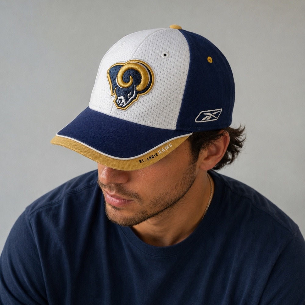 Vintage St Louis Rams Hat Men OSFA Blue White Reebok NFL Adjustable Baseball Cap